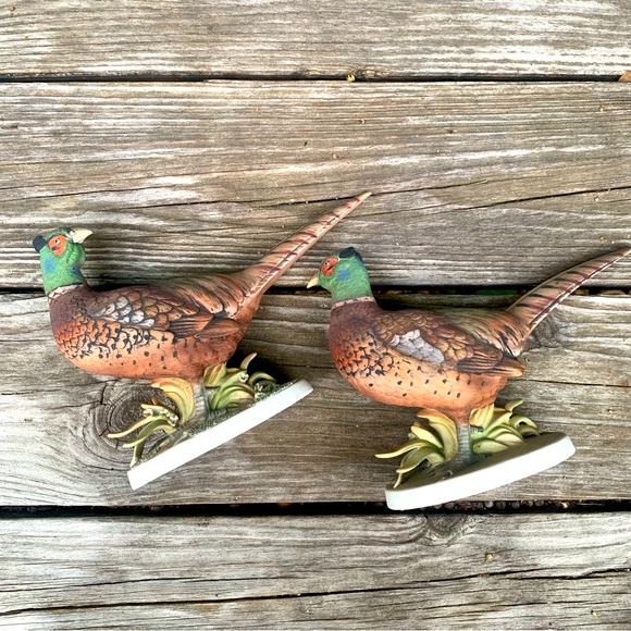 Vintage Lefton China Ringneck Pheasant pair of hand painted figurines